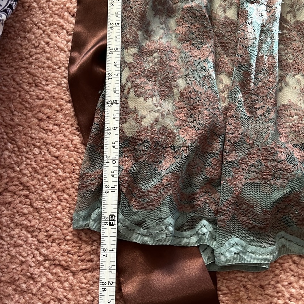Aqua Lace Overlay Dress Shades of Chocolate & Pale Green/Blue Size Small Worn 1x - Picture 11 of 11